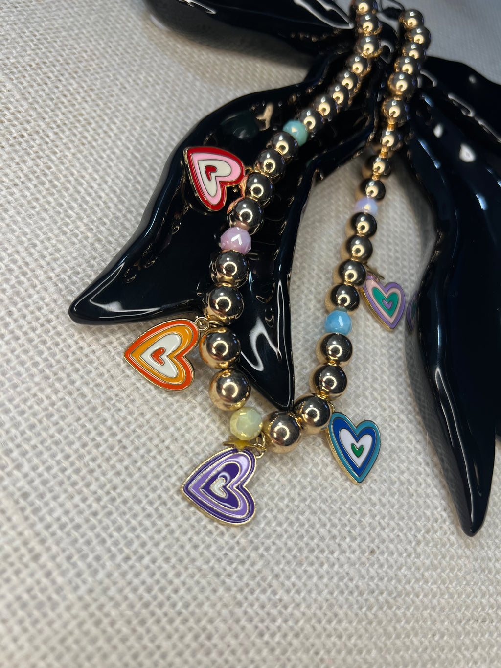 Beaded Necklace with heart charms
