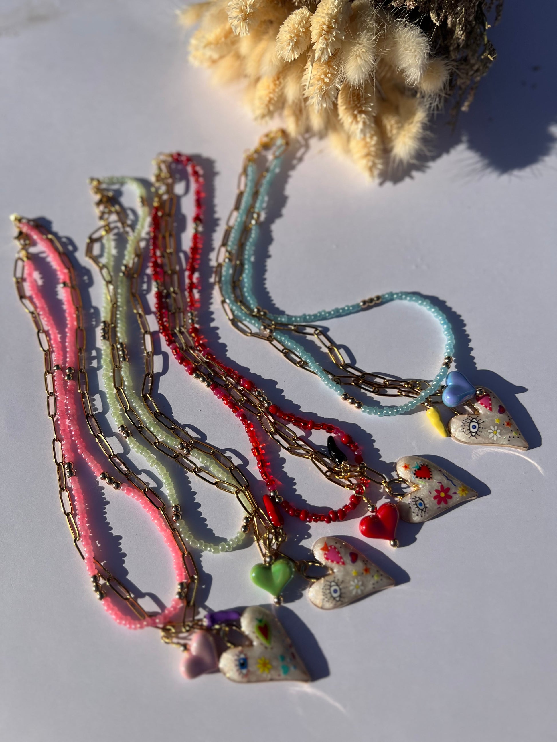 Aji Heart Double Chain Necklace